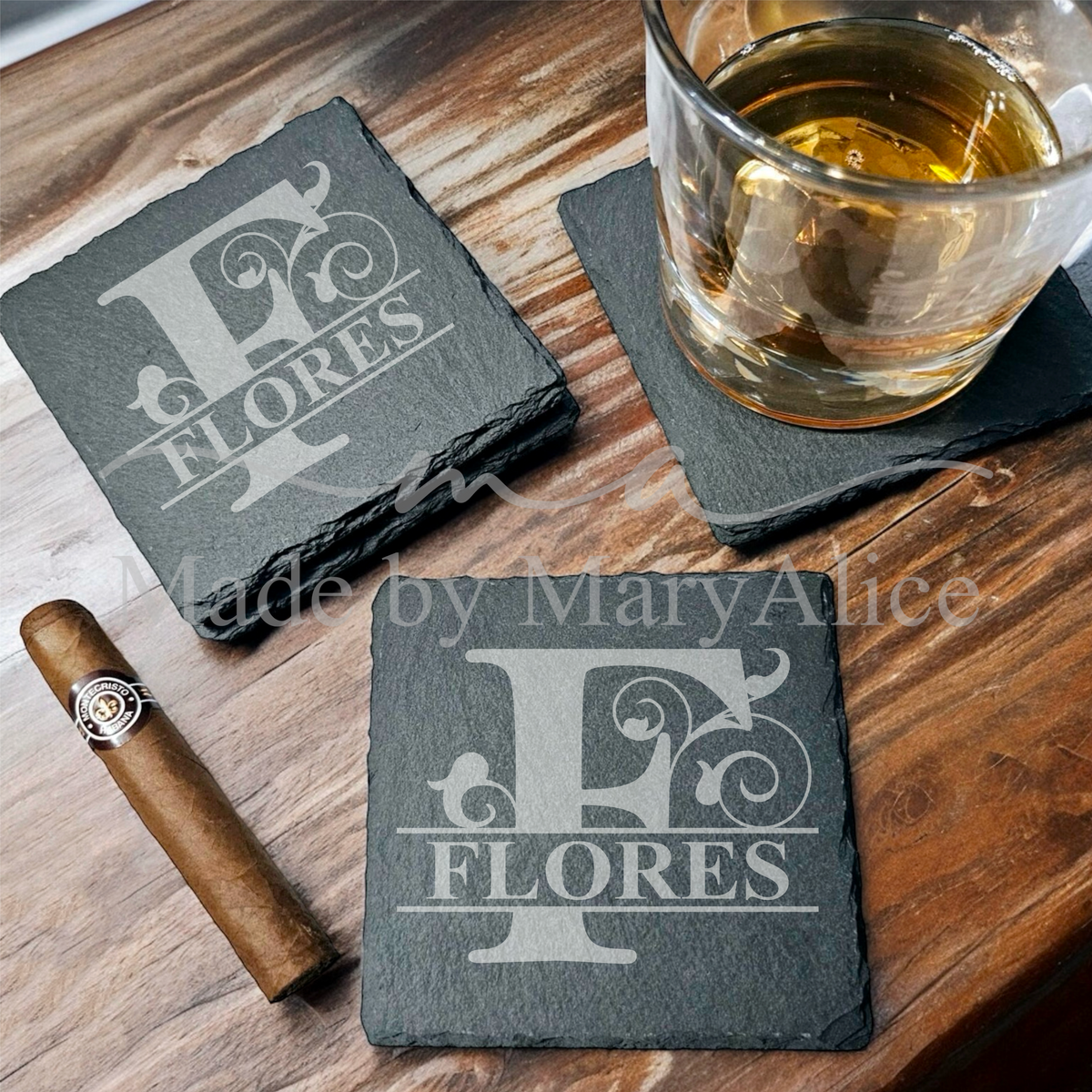 Monogram Rock Slate Coasters