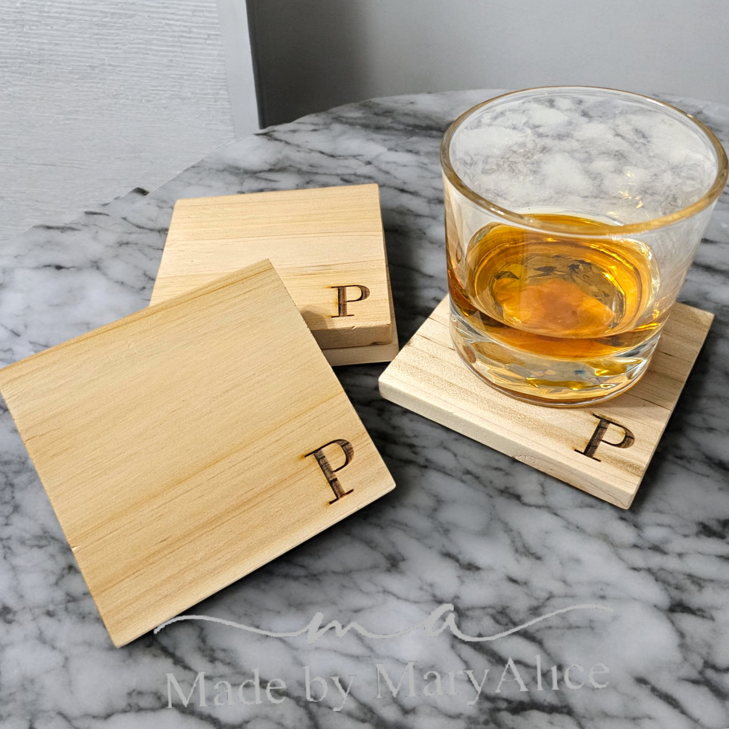Wood Coaster with Initial