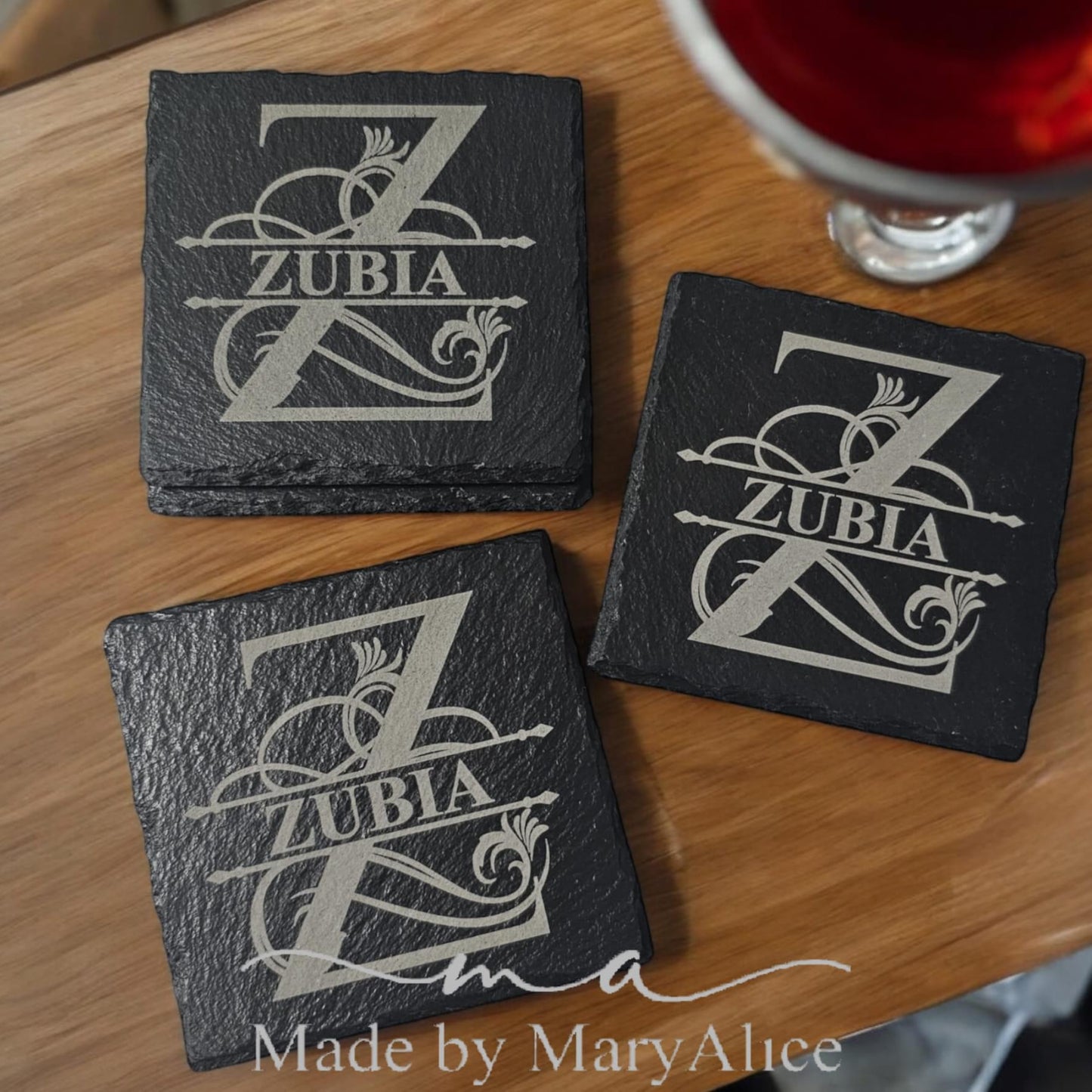 Elegant Monogram Rock Slate Coasters